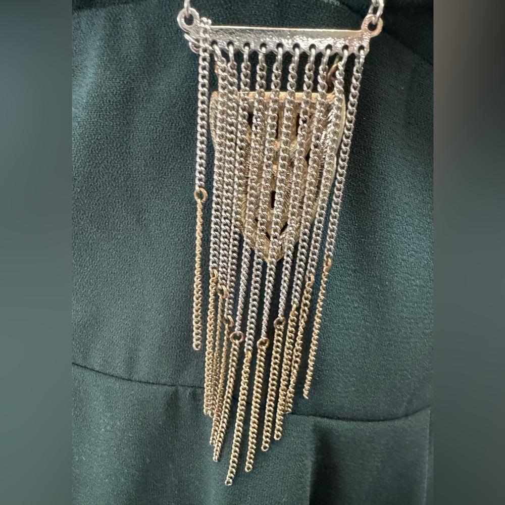Buckle Art Deco Fringe Pendant Necklace Gold Silver Tone Geometric Statement - Picture 6 of 8